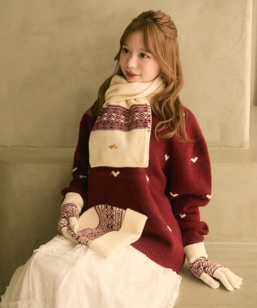 TITTY&CO.(ティティーアンドコー)の「【3点セット】ジャガードニット帽+手袋+マフラー(ニットキャップ/ビーニー・レディース・ベージュ/ブラック/ホワイト・FREE)」の10枚目の写真