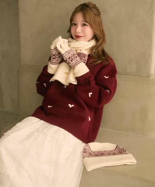 TITTY&CO.(ティティーアンドコー)の「【3点セット】ジャガードニット帽+手袋+マフラー(ニットキャップ/ビーニー・レディース・ベージュ/ブラック/ホワイト・FREE)」の11枚目の写真