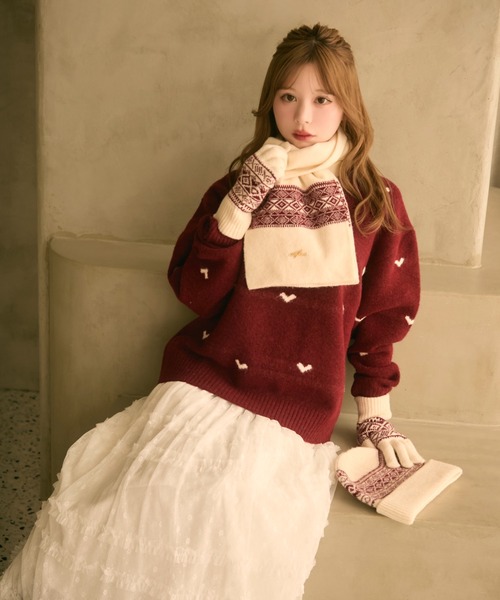 TITTY&CO.(ティティーアンドコー)の「【3点セット】ジャガードニット帽+手袋+マフラー(ニットキャップ/ビーニー・レディース・ベージュ/ブラック/ホワイト・FREE)」の12枚目の写真