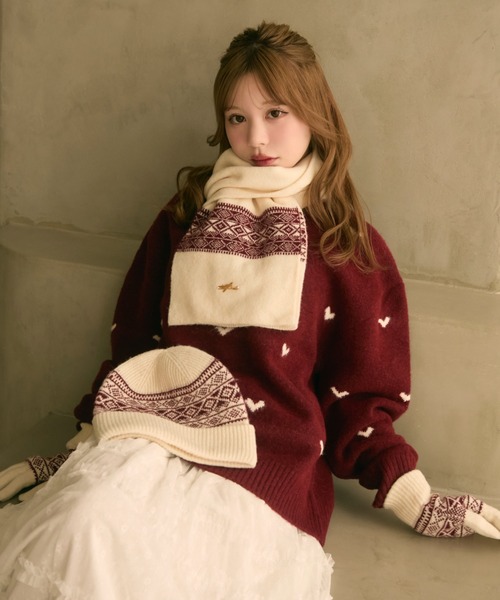 TITTY&CO.(ティティーアンドコー)の「【3点セット】ジャガードニット帽+手袋+マフラー(ニットキャップ/ビーニー・レディース・ベージュ/ブラック/ホワイト・FREE)」の6枚目の写真