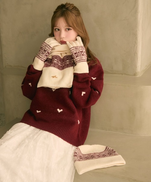 TITTY&CO.(ティティーアンドコー)の「【3点セット】ジャガードニット帽+手袋+マフラー(ニットキャップ/ビーニー・レディース・ベージュ/ブラック/ホワイト・FREE)」の13枚目の写真