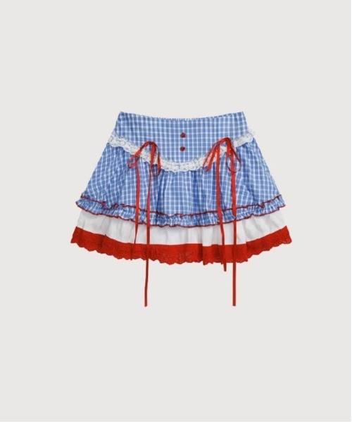 LA POMME petit(ラポミ・プチ)の「Retro Plaid Layered Bubble Skirt(スカート・レディース・ブラック/ブルー・SMALL/MEDIUM/LARGE)」の1枚目の写真