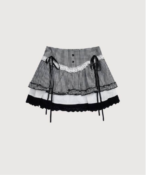 LA POMME petit(ラポミ・プチ)の「Retro Plaid Layered Bubble Skirt(スカート・レディース・ブラック/ブルー・SMALL/MEDIUM/LARGE)」の2枚目の写真
