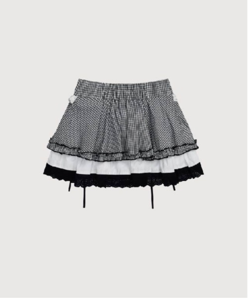LA POMME petit(ラポミ・プチ)の「Retro Plaid Layered Bubble Skirt(スカート・レディース・ブラック/ブルー・SMALL/MEDIUM/LARGE)」の7枚目の写真