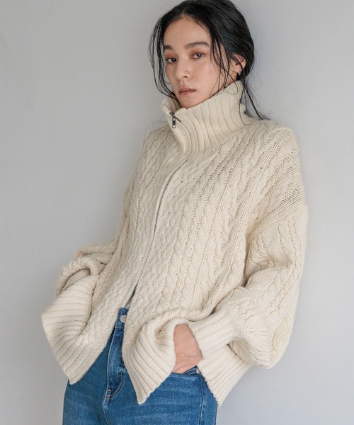 セール】ケーブルハイゲージZIPカーディガン 588922（カーディガン