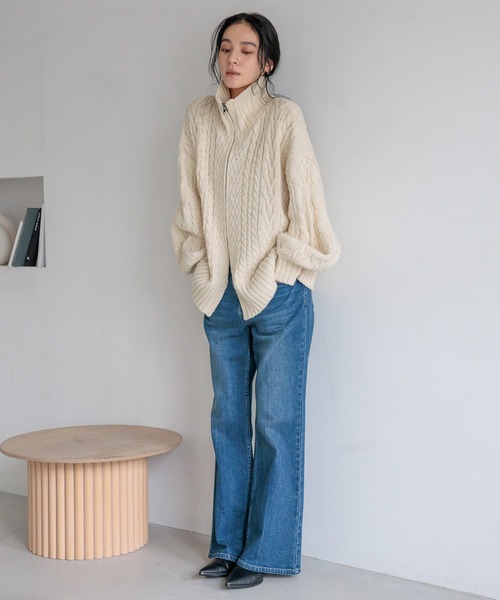 セール】ケーブルハイゲージZIPカーディガン 588922(カーディガン セール】ケーブルハイゲージZIPカーディガン 588922(カーディガン