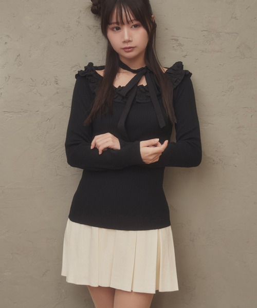 M DOLLY(エムドリー)の「pleats knit amabile skirt/プリーツニットアマービレスカート(スカート・レディース・アイボリー/グレイッシュベージュ/グレー・FREE)」の6枚目の写真