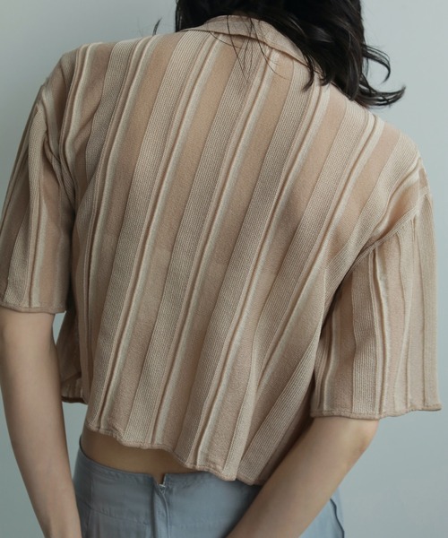 anuke(アンヌーク)の「Stripe Knit Shirts(シャツ/ブラウス・レディース・ベージュ/ブラック・FREE)」の6枚目の写真