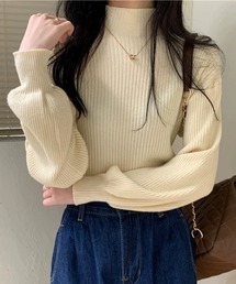 リブニット ハイネック プルオーバー