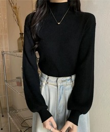 リブニット ハイネック プルオーバー