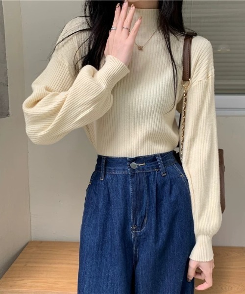 CELENA BEATS(セレナビーツ)の「リブニット ハイネック プルオーバー(Tシャツ/カットソー・レディース・アイボリー/ピンク/グレー/レッド/ホワイト/ブラック・FREE)」の9枚目の写真
