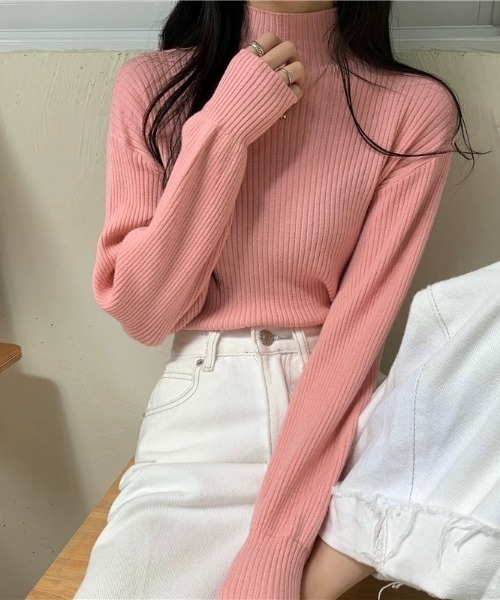 CELENA BEATS(セレナビーツ)の「リブニット ハイネック プルオーバー(Tシャツ/カットソー・レディース・アイボリー/ピンク/グレー/レッド/ホワイト/ブラック・FREE)」の15枚目の写真