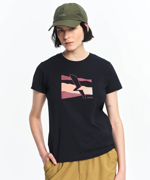 AIGLE(エーグル)の「吸水速乾 抗菌防臭 プリント半袖Tシャツ(Tシャツ/カットソー・レディース・ホワイト/ブラック・M/L/S)」の9枚目の写真