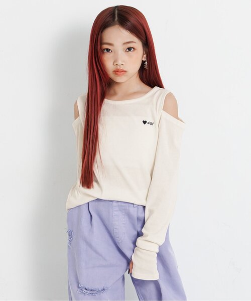 algy（アルジー）の「肩あきリブロンT（Tシャツ/カットソー・キッズ・アイボリー/ブラック/ブルー/エンジ・SMALL/X-SMALL/XX-SMALL/MEDIUM）」の2枚目の写真