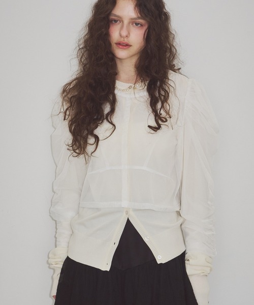 J1U by LA BELLE ETUDE（ジユウバイラベルエチュード）の「シアーチュールSETカーディガン（カーディガン/ボレロ・レディース・ホワイト/ピンク/ブラック/ライトブルー・FREE）」の2枚目の写真