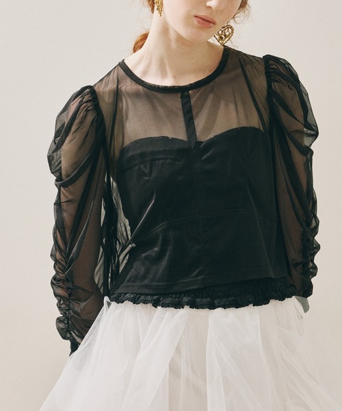 J1U by LA BELLE ETUDE（ジユウバイラベルエチュード）の「シアーチュールSETカーディガン（カーディガン/ボレロ・レディース・ホワイト/ピンク/ブラック/ライトブルー・FREE）」の3枚目の写真