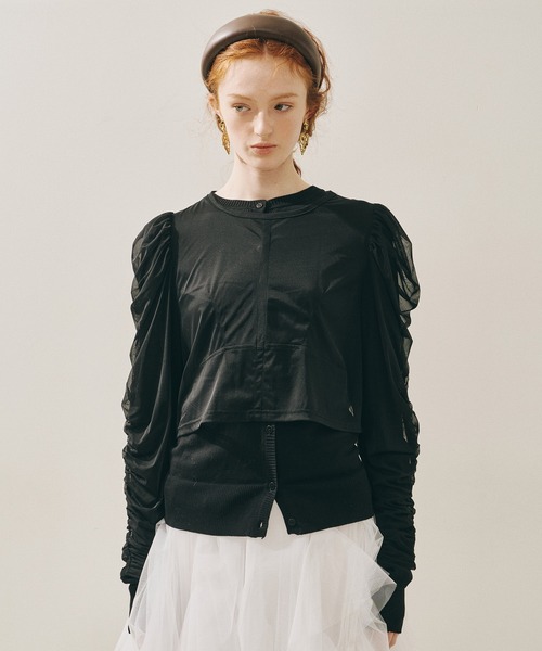 J1U by LA BELLE ETUDE（ジユウバイラベルエチュード）の「シアーチュールSETカーディガン（カーディガン/ボレロ・レディース・ホワイト/ピンク/ブラック/ライトブルー・FREE）」の5枚目の写真