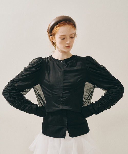 J1U by LA BELLE ETUDE（ジユウバイラベルエチュード）の「シアーチュールSETカーディガン（カーディガン/ボレロ・レディース・ホワイト/ピンク/ブラック/ライトブルー・FREE）」の10枚目の写真