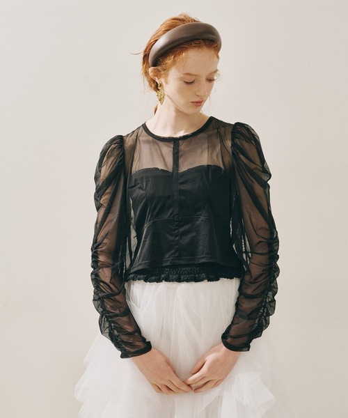 J1U by LA BELLE ETUDE（ジユウバイラベルエチュード）の「シアーチュールSETカーディガン（カーディガン/ボレロ・レディース・ホワイト/ピンク/ブラック/ライトブルー・FREE）」の15枚目の写真