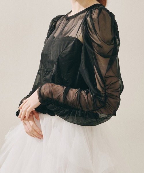 J1U by LA BELLE ETUDE（ジユウバイラベルエチュード）の「シアーチュールSETカーディガン（カーディガン/ボレロ・レディース・ホワイト/ピンク/ブラック/ライトブルー・FREE）」の16枚目の写真