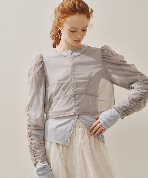 J1U by LA BELLE ETUDE（ジユウバイラベルエチュード）の「シアーチュールSETカーディガン（カーディガン/ボレロ・レディース・ホワイト/ピンク/ブラック/ライトブルー・FREE）」の7枚目の写真