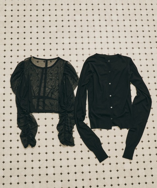 J1U by LA BELLE ETUDE（ジユウバイラベルエチュード）の「シアーチュールSETカーディガン（カーディガン/ボレロ・レディース・ホワイト/ピンク/ブラック/ライトブルー・FREE）」の8枚目の写真