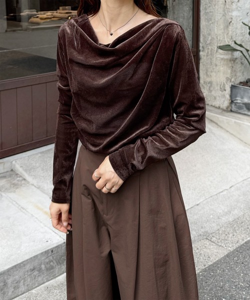 LE MORE(リモア)の「ドレープデザインベロアトップス(Tシャツ/カットソー・レディース・ブラウン/グレー/ブラック・FREE)」の19枚目の写真