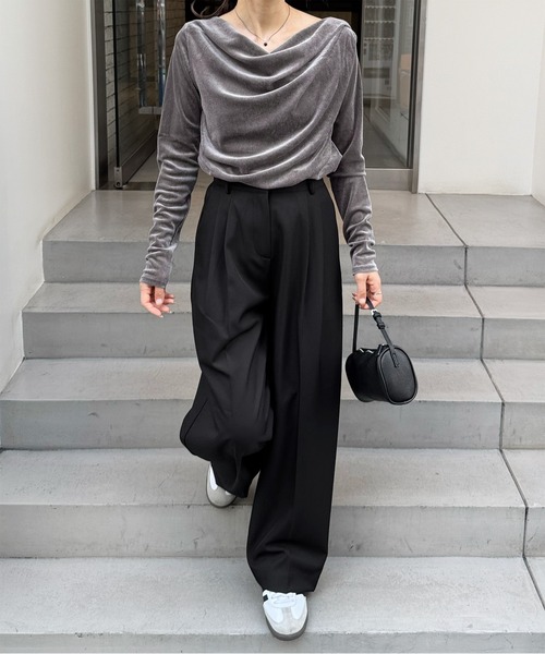 セール】ドレープデザインベロアトップス（Tシャツ/カットソー）｜LE