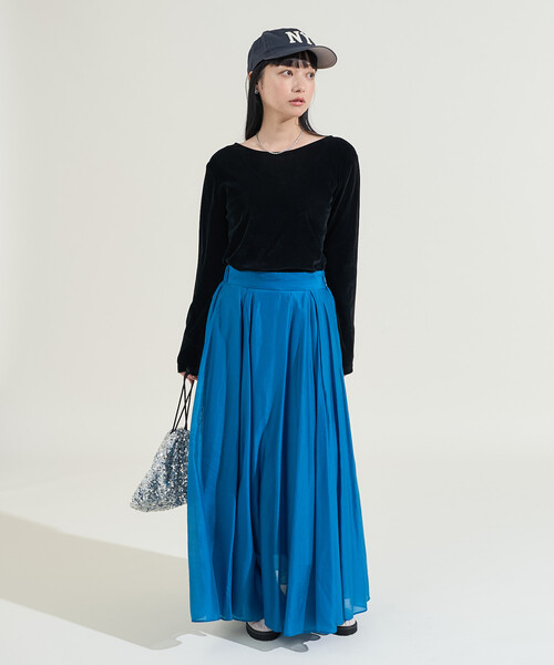 FREAK'S STORE(フリークスストア)の「エアリー ボリュームスカート/シアーレイヤード ロングスカート(スカート・レディース・ブルー/ワイン/ブラック・フリ-)」の4枚目の写真