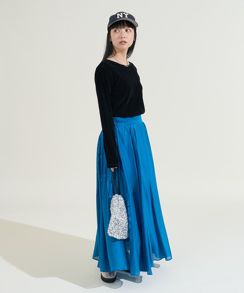 FREAK'S STORE(フリークスストア)の「エアリー ボリュームスカート/シアーレイヤード ロングスカート(スカート・レディース・ブルー/ワイン/ブラック・フリ-)」の5枚目の写真