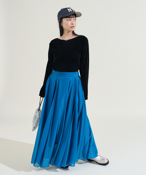 FREAK'S STORE(フリークスストア)の「エアリー ボリュームスカート/シアーレイヤード ロングスカート(スカート・レディース・ブルー/ワイン/ブラック・フリ-)」の6枚目の写真