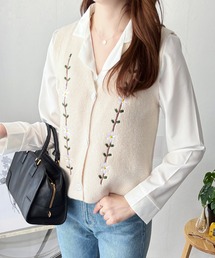 ノースノーネーム 刺繍入りホワイトベスト Mサイズ NorthNoName