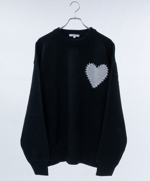 JOHN'S CLOSET（ジョンズクローゼット）の「【13】ハート/星 モチーフ ハンドステッチ クルーネックニット（ニット/セーター・メンズ・グレー系2/ブラック系2/ネイビー系2/ブラック系1/グレー系1/ネイビー系1・MEDIUM/LARGE）」の3枚目の写真