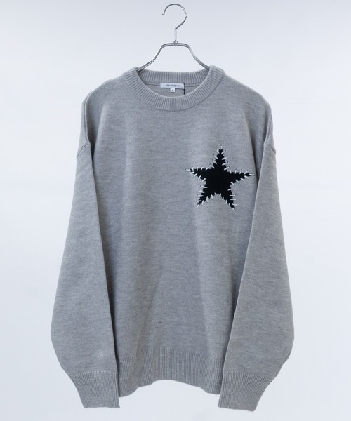 JOHN'S CLOSET（ジョンズクローゼット）の「【13】ハート/星 モチーフ ハンドステッチ クルーネックニット（ニット/セーター・メンズ・グレー系2/ブラック系2/ネイビー系2/ブラック系1/グレー系1/ネイビー系1・MEDIUM/LARGE）」の5枚目の写真