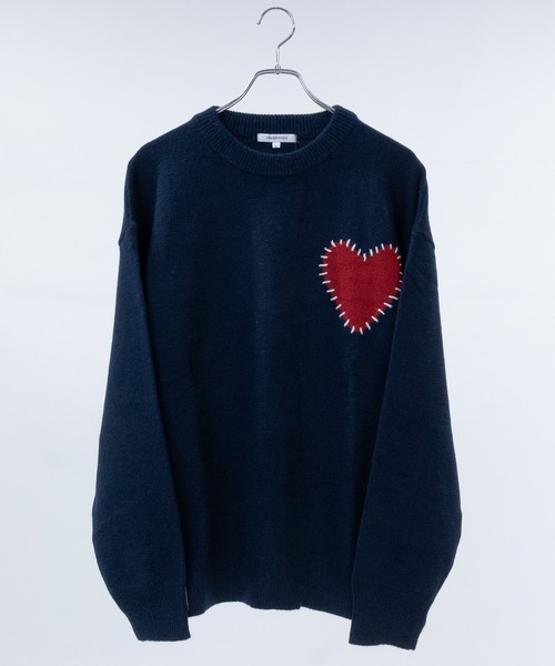 JOHN'S CLOSET（ジョンズクローゼット）の「【13】ハート/星 モチーフ ハンドステッチ クルーネックニット（ニット/セーター・メンズ・グレー系2/ブラック系2/ネイビー系2/ブラック系1/グレー系1/ネイビー系1・MEDIUM/LARGE）」の6枚目の写真
