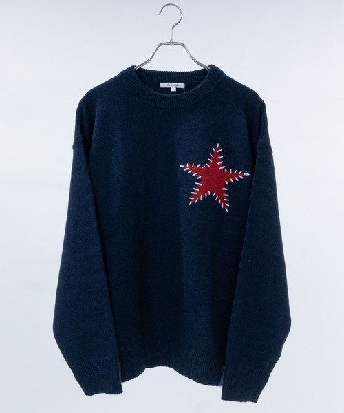 JOHN'S CLOSET（ジョンズクローゼット）の「【13】ハート/星 モチーフ ハンドステッチ クルーネックニット（ニット/セーター・メンズ・グレー系2/ブラック系2/ネイビー系2/ブラック系1/グレー系1/ネイビー系1・MEDIUM/LARGE）」の2枚目の写真