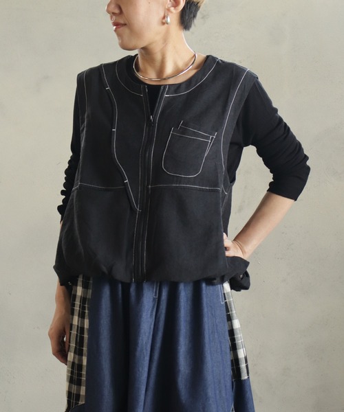 kese-moi（ケセモイ）の「バルーンステッチデザインベスト（ニット/セーター・レディース・ブラック・FREE）」の9枚目の写真