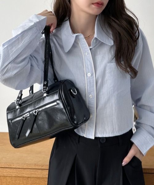 Eclat one（エクラワン）の「【Eclat one】バイカラー デザイン ショート シャツ（シャツ/ブラウス・レディース・ホワイト/ブルー・FREE）」の3枚目の写真