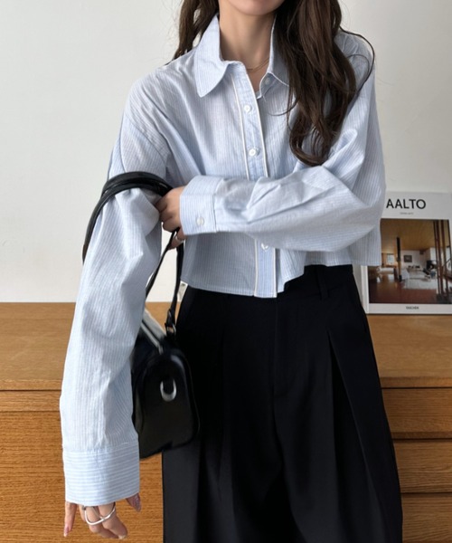 Eclat one（エクラワン）の「【Eclat one】バイカラー デザイン ショート シャツ（シャツ/ブラウス・レディース・ホワイト/ブルー・FREE）」の11枚目の写真