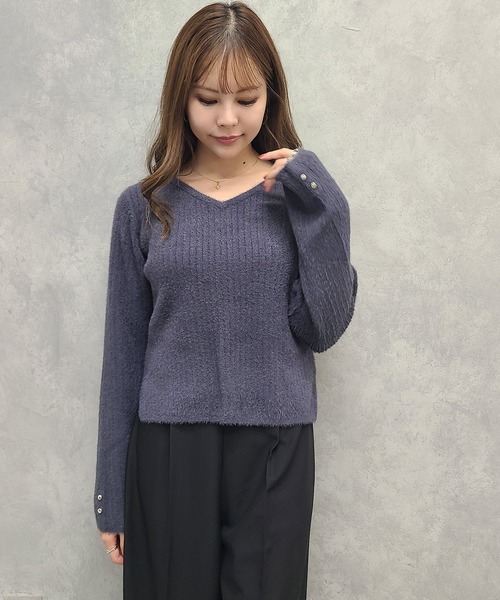 12Twelve Agenda(トゥエルブ アジェンダ)の「Vネックワイドリブシャギーニットプルオーバー(ニット/セーター・レディース・チャコールグレー/ブラウン/イエロー/アイボリー/ミント・M)」の1枚目の写真