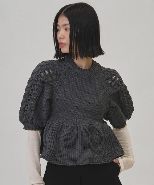 TODAYFUL(トゥデイフル)の「Puffsleeve Knit Tops(ニット/セーター・レディース・アイボリー/チャコールグレー・FREE)」の1枚目の写真