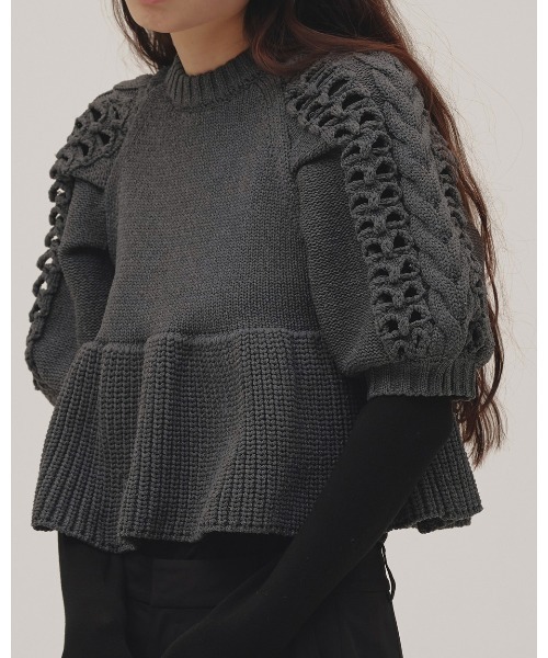 TODAYFUL(トゥデイフル)の「Puffsleeve Knit Tops(ニット/セーター・レディース・アイボリー/チャコールグレー・FREE)」の15枚目の写真