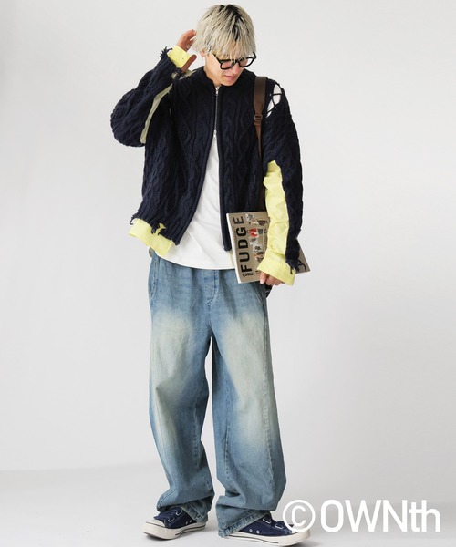 antiqua(アンティカ)の「ケーブル編み ジップカーディガン(ニット/セーター・レディース・ネイビー/ブラック・ONESIZE)」の12枚目の写真