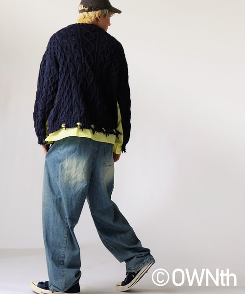 antiqua(アンティカ)の「ケーブル編み ジップカーディガン(ニット/セーター・レディース・ネイビー/ブラック・ONESIZE)」の15枚目の写真