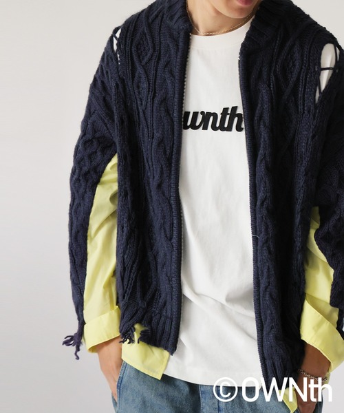 antiqua(アンティカ)の「ケーブル編み ジップカーディガン(ニット/セーター・レディース・ネイビー/ブラック・ONESIZE)」の16枚目の写真