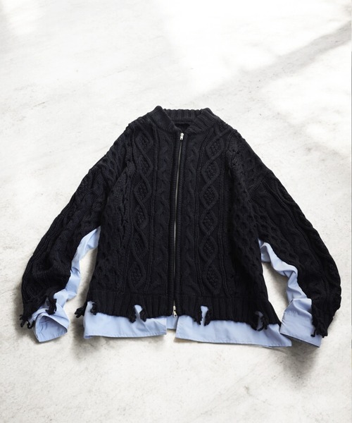 antiqua(アンティカ)の「ケーブル編み ジップカーディガン(ニット/セーター・レディース・ネイビー/ブラック・ONESIZE)」の19枚目の写真