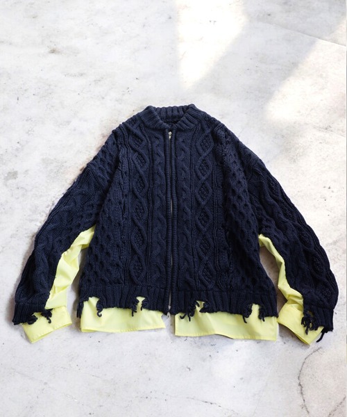antiqua(アンティカ)の「ケーブル編み ジップカーディガン(ニット/セーター・レディース・ネイビー/ブラック・ONESIZE)」の20枚目の写真