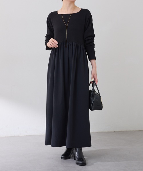 セール】ニットドッキングフレアワンピース（ワンピース）｜COLLAGE
