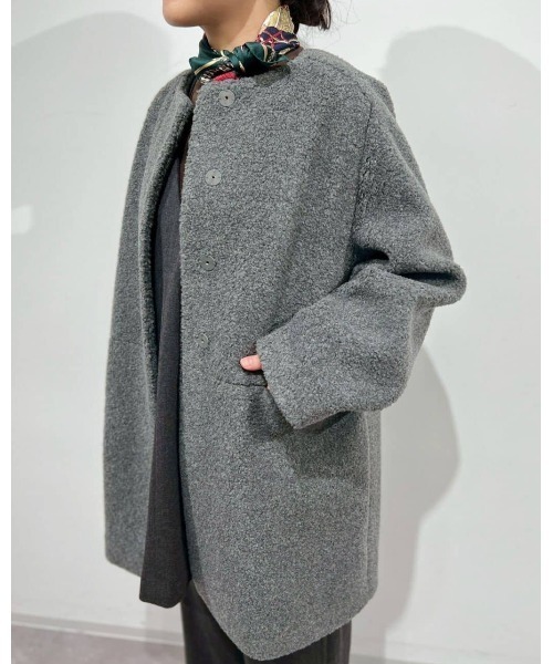 ◇ボアノーカラーコート（ノーカラーコート）｜human woman