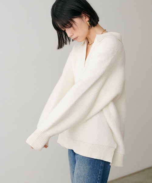 LARUTA（ラルータ）の「【LARUTA】スキッパーシャギーニットプルオーバー（ニット/セーター・レディース・ブラウン/ブラック/アイボリー/グレイッシュベージュ・FREE）」の7枚目の写真